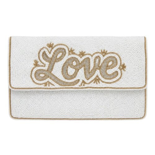 Gold Trip Love Beaded Clutch Bag