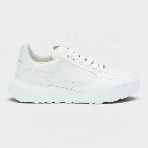 Alexander McQueen Logo Court Trainers White Leather