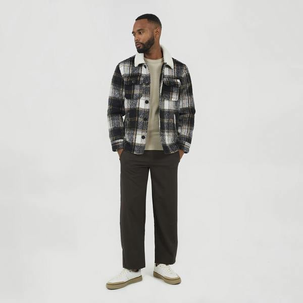 Brave Soul Black Brushed Check Jacket with Sherpa Collar - Black Image 3