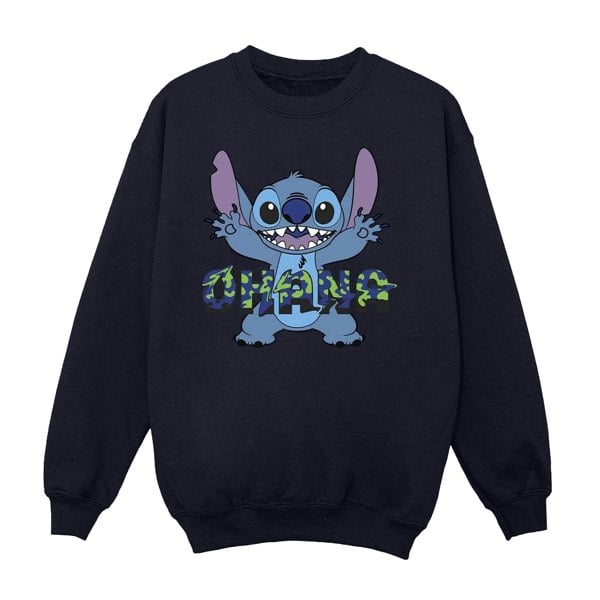 Disney Girls Lilo And Stitch Ohana Blue Glitch Sweatshirt - Navy Blue