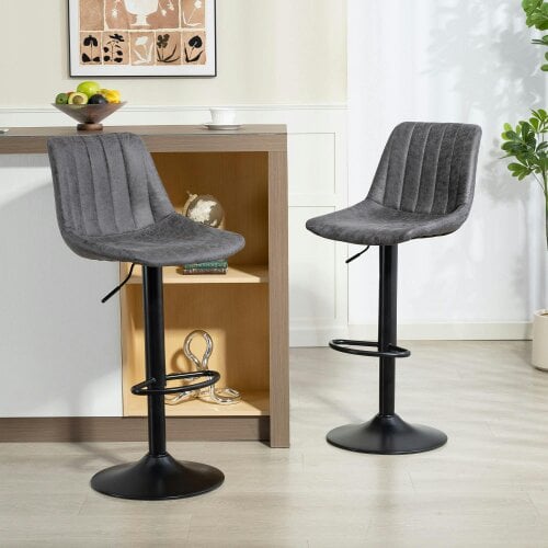 Wyld Haus Rotteli Set Of 2 Charcoal Grey Faux Leathar Upholstered Tub Bar Stools