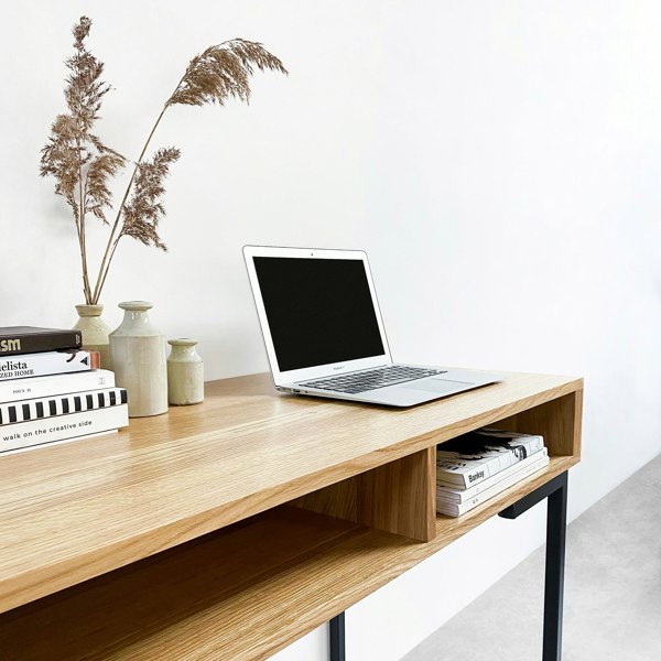 The Urban Editions Marston Wide Console Desk on Minimalist Square Legs