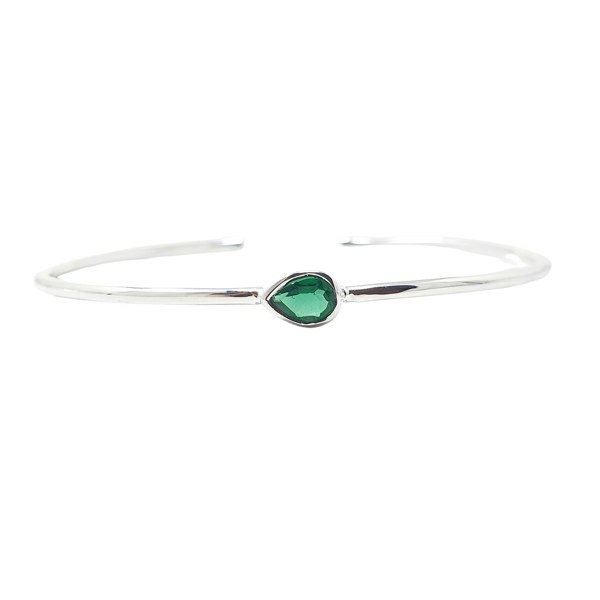 Minimalist Sterling Silver Emerald May Birthstone Bangle Bracelet