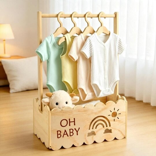 Havendro Wooden Baby Shower Basket, Baby Basket with Handle, Baby Shower Crate Closet