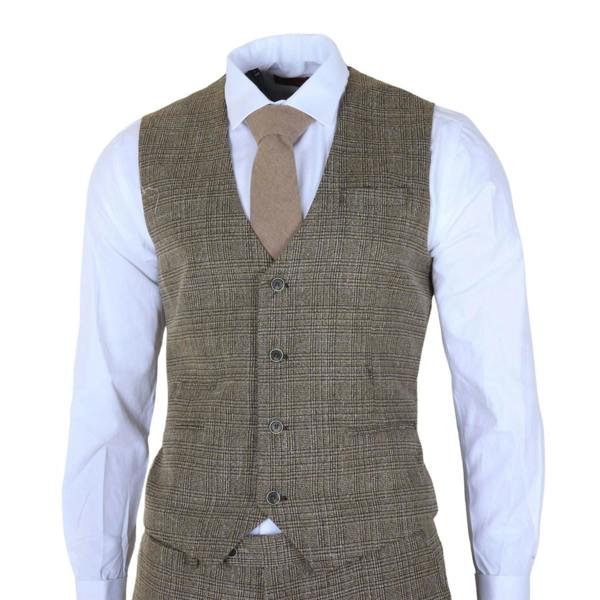 Infinity Leather Men's 3-Piece Brown Classic Check Suit Slim Fit Plaid Formal Party Suit