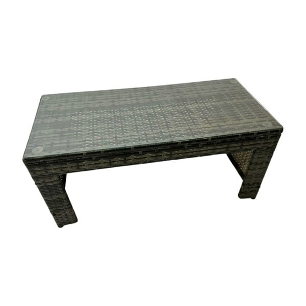 Fimous Rattan Garden Outdoor Furniture Set 3 Seater Sofa Love Sofa Coffee Table with 2 Big Footstools Dark Grey Mixed