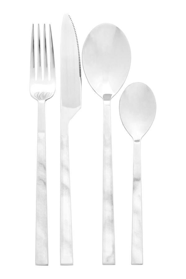 Avie 16 Piece White Faux Marble Cutlery Set