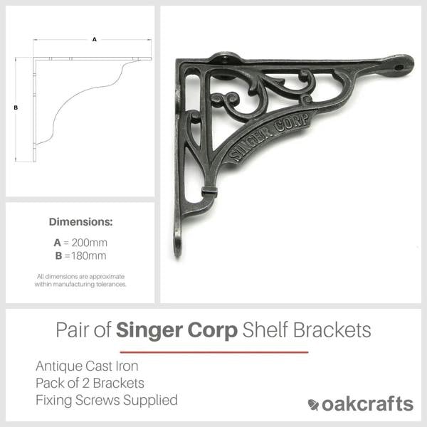 Pair of Antique Cast Iron Singer Corp Shelf Brackets