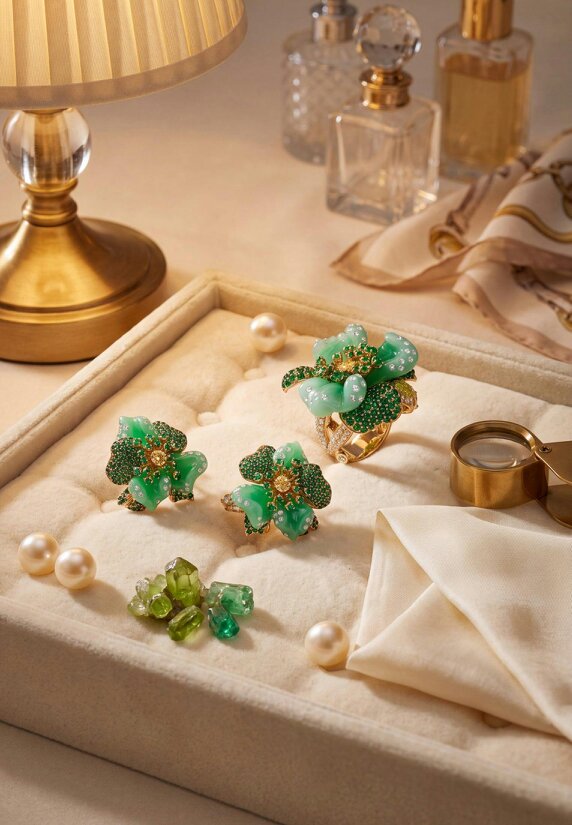 Latelita Jade Rose Flower Cocktail Ring Gold