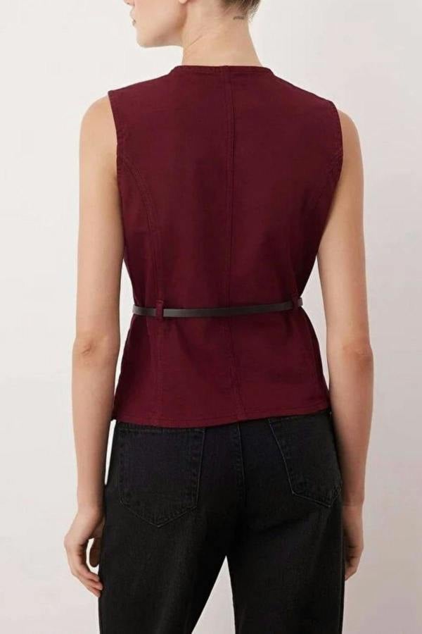 WOVCOR Denim Vest with Belt Detail