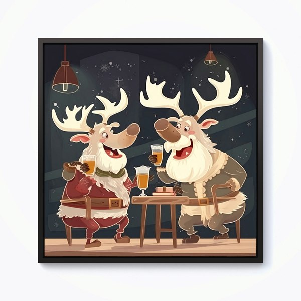 Warren Reed Reindeers Down The Pub Framed Canvas