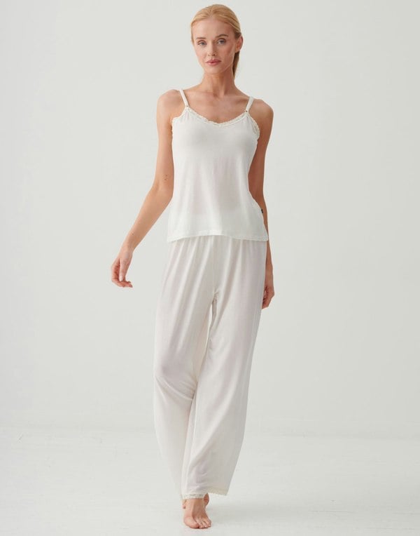 British Boxers Women's Bamboo Lace Camisole Pyjama Set – Ivory