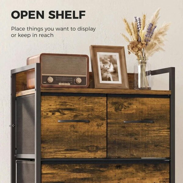 Rustic Chest of Four Fabric Drawers - Rustic Brown