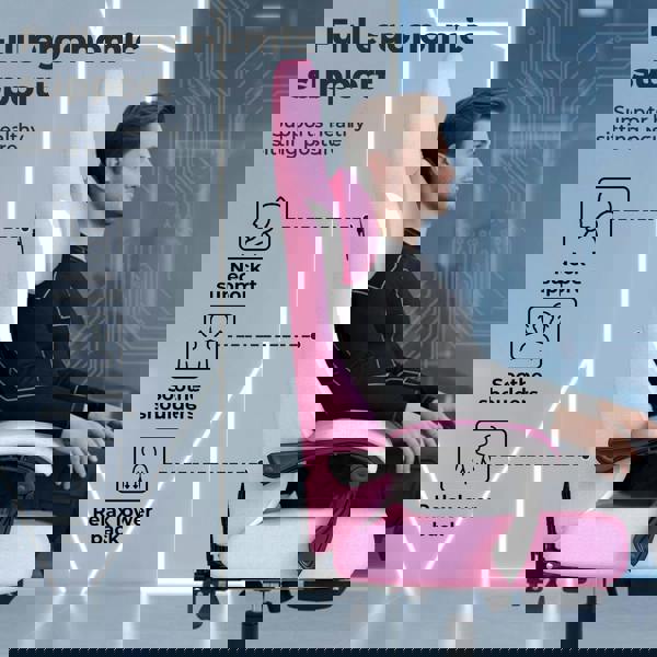 Levede Office Desk Chair Fabric Gaming Recliner Adjustable Height Swivel Pink