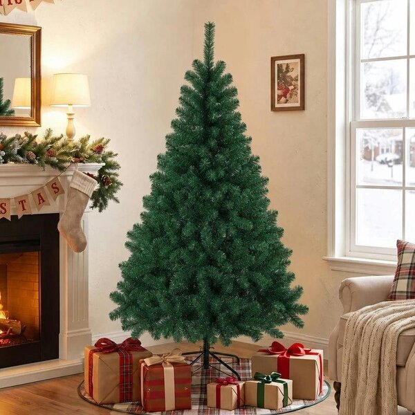 Bobobiy 5ft Artificial Christmas Tree, Fir Hinged Xmas Tree with 420 Branch Tips, Foldable Steel Stand, Green - Green