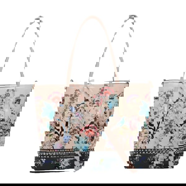 Kitise Elegant Floral Print Patent Leather Tote Shoulder Bag