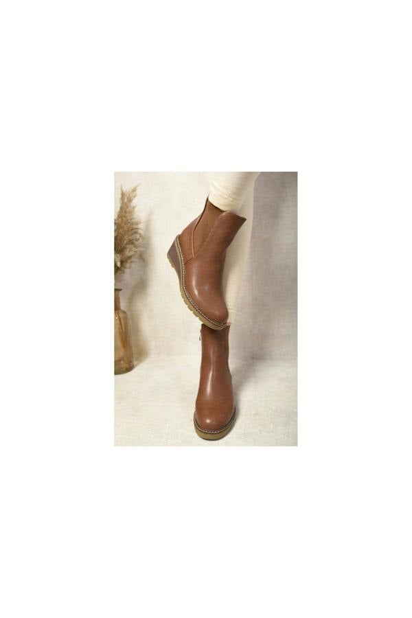 Cecilia Low Wedge Ankle Boots - Camel