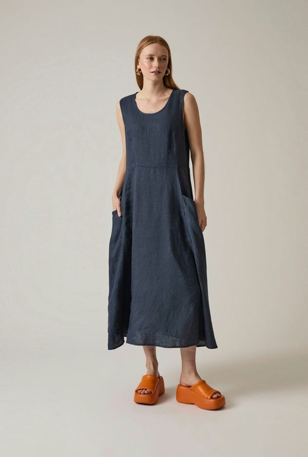 James Lakeland Linen Navy Midi Dress