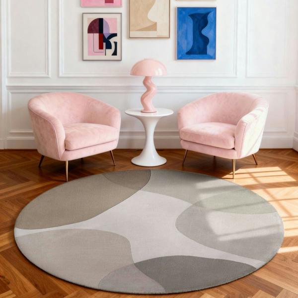 Wool Rug Clarissa Beige Grey Abstract design rug, high-low textured pile, easy to clean. 