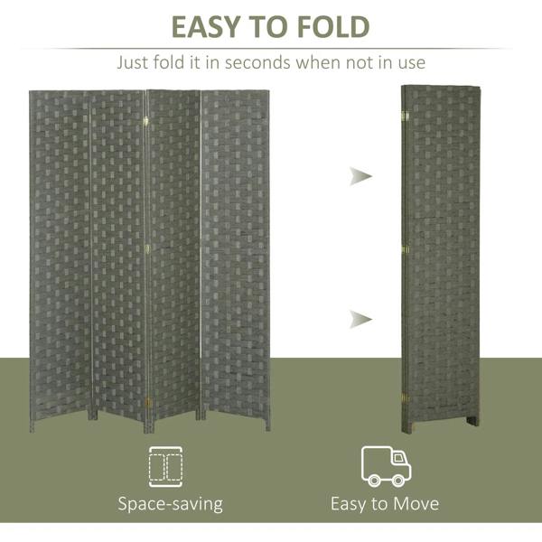 Grey folding room divider screen shown folded in half for space saving