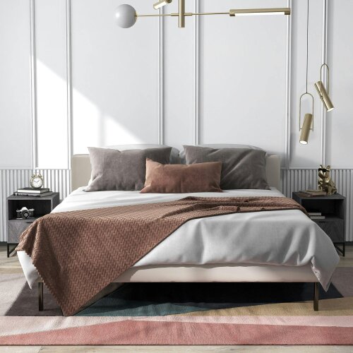 Wyld Haus Halapa Set Of 2 Dark Grey Wood Bedside Tables With Drawer And Top Shelf