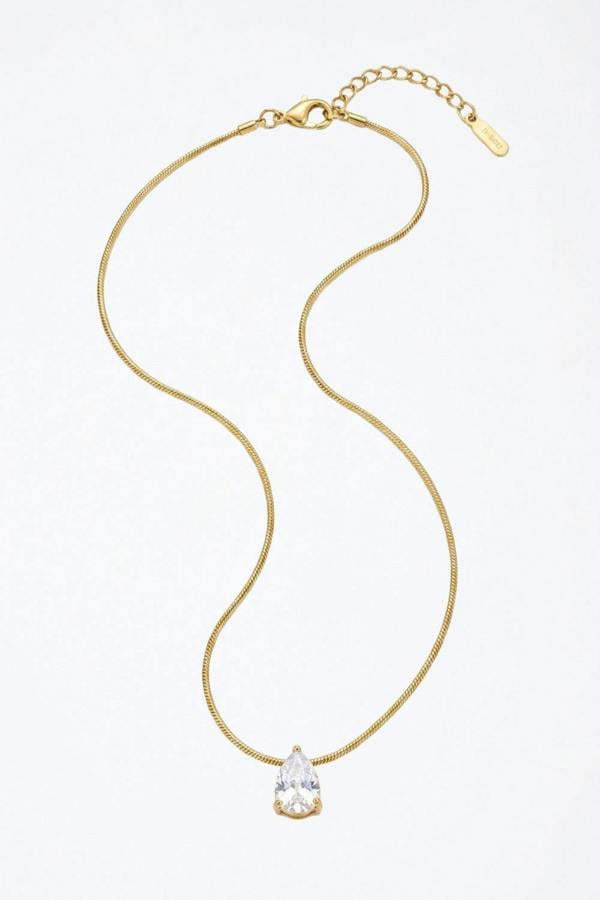 Gold Plated Diamond Pear Cut Necklace