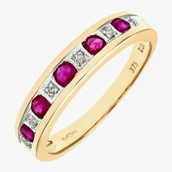 T. H. Baker 9ct Yellow Gold Five Stone Ruby Half Eternity Ring PR03027Y RU