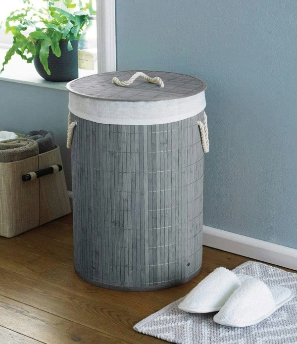 HomeSpace Direct Round Bamboo Grey Laundry Hamper