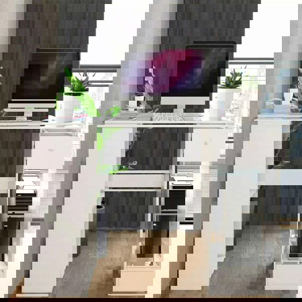 Havendro Computer Desk H Shaped PC Laptop Gaming Table W/ Book Shelves Bookcase UK