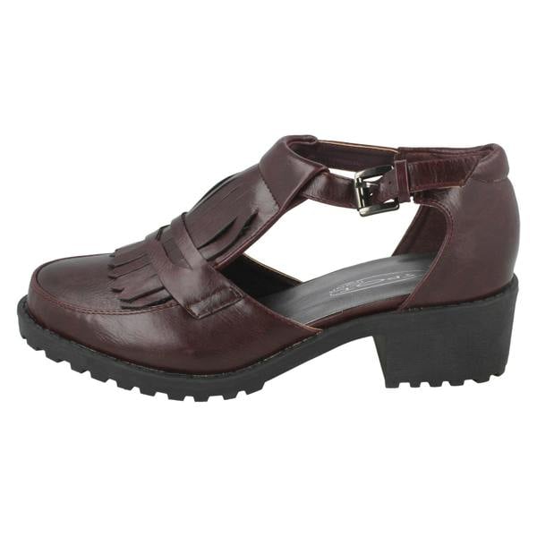 Spot On Ladies Spot On Loafer Inspired Block Heel Buckle Shoes F9728