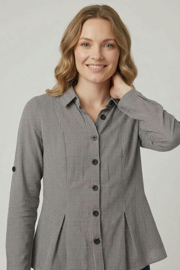 Black | Gingham Print 3/4 Sleeve Peplum Shirt
