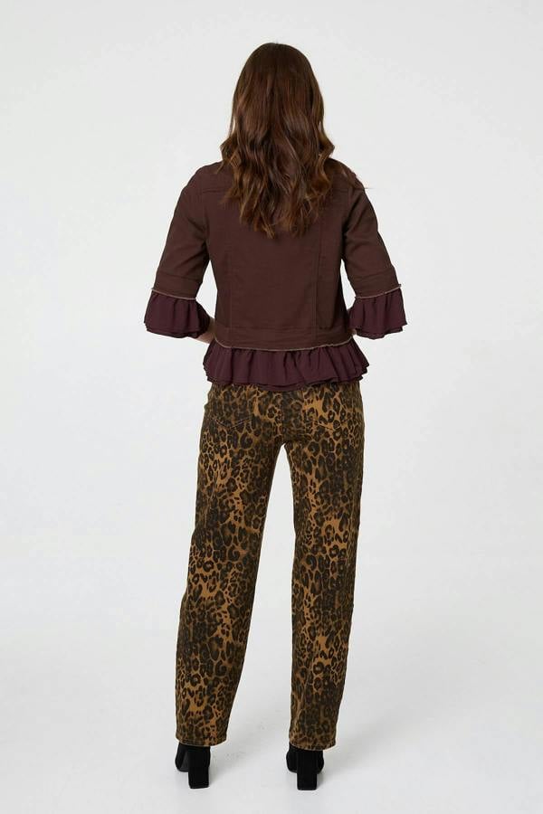 Brown | Frilled Hem 3/4 Flare Sleeve Shirt