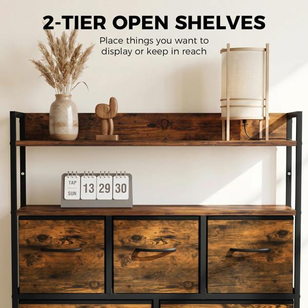 HOMCOM Chest of Drawers, Bedroom Fabric Dresser, Rustic Brown