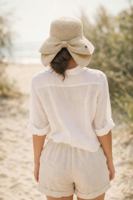 SVNX Bow Foldable Summer Hat in Beige