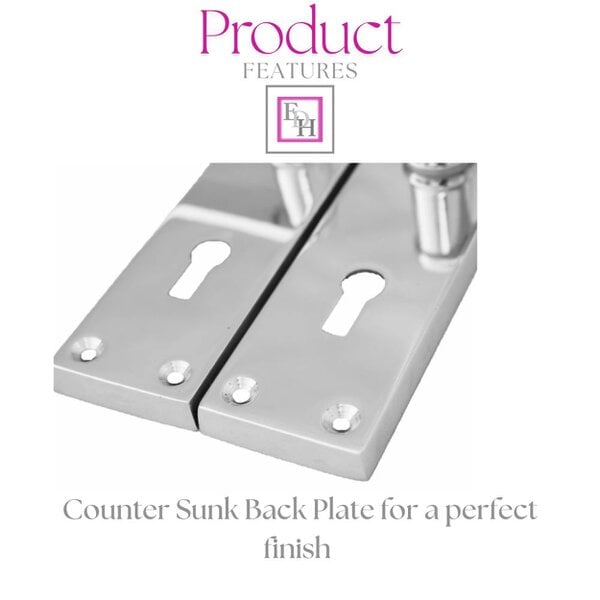 EDH Door Hardware Victorian Straight Chrome Door Handles – Interior Lever Handles on Backplate