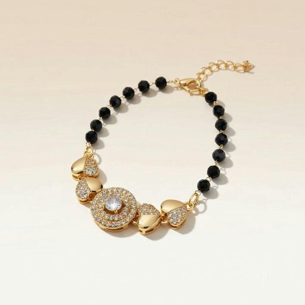 The Colourful Aura Large Zircon Heart Charm beaded adjustable Bracelet