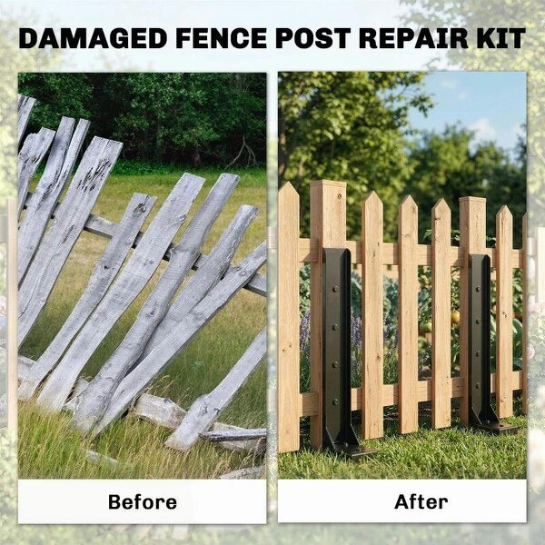 2 Pack Fence Post Repair Kit, 81 cm Metal Fence Post Support with Drill, Garden Ground Spikes for Broken Gate, Posts