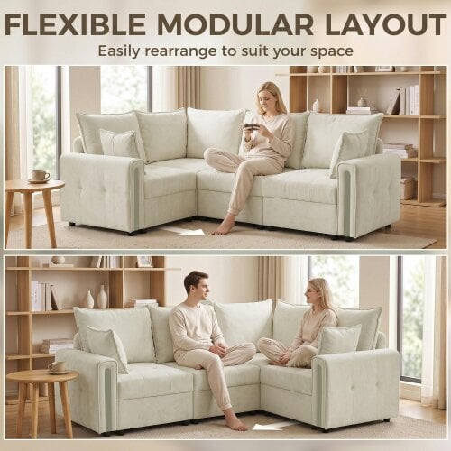 HOMCOM 228cm L Shaped Sofa 3-Seater Sectional Sofa with Storage