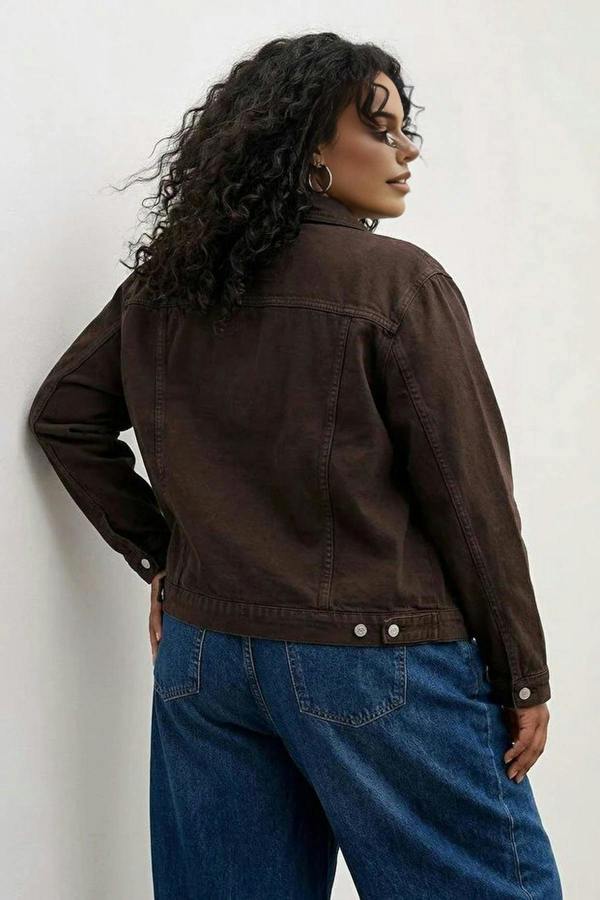WOVCOR Stretch Crop Plus Size Denim Jacket