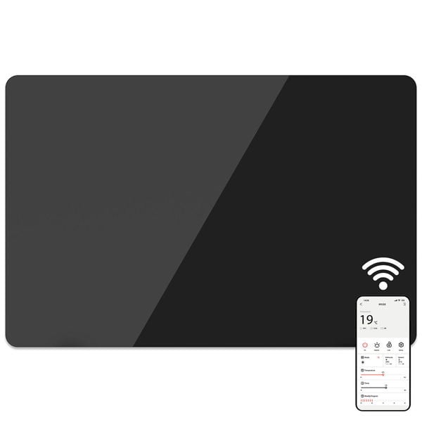 Mylek Radiator Glass Panel Heater Black Slimline, Wifi Enabled Smart APP
