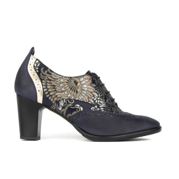 Embassy London Casino - Blue & Silver Paisley - Women's leather pump in 3 inch heel with brogue details