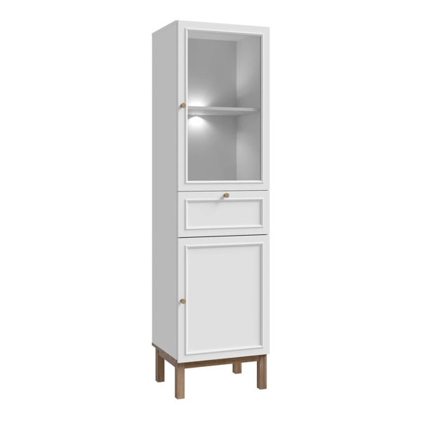 Furniture To Go Wensley Display Cabinet with 1 Door 1 Drawer and  1 Glass Door in Light Grey and Oak inc LED Lighting