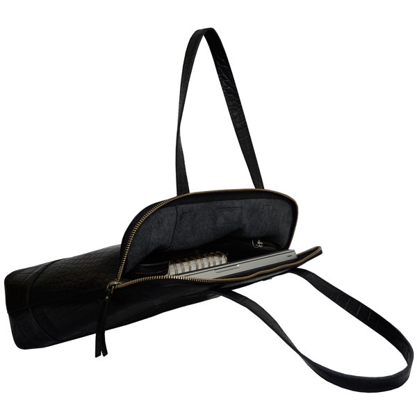 Assots London 'Eva' Black Croc Real Leather Designer Unlined Tote Bag