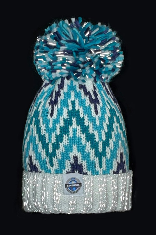 SuperBobble Andrea Hall Alpine Zig-Zag Beanie Bobble Hat - Blue