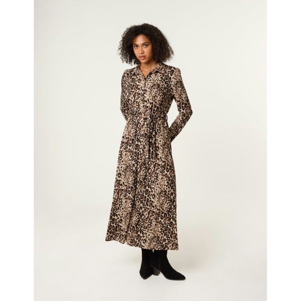 Blue Vanilla Soft Touch Leopard Print Midi Shirt Dress