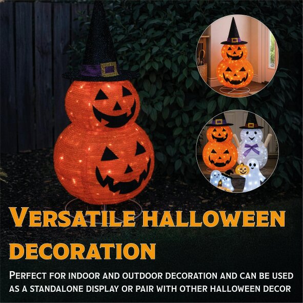 Scotts of Stow Fxlab Foldable Pumpkins 45 LED Outdoor Battery Decoration with 50cm Cable Timer
