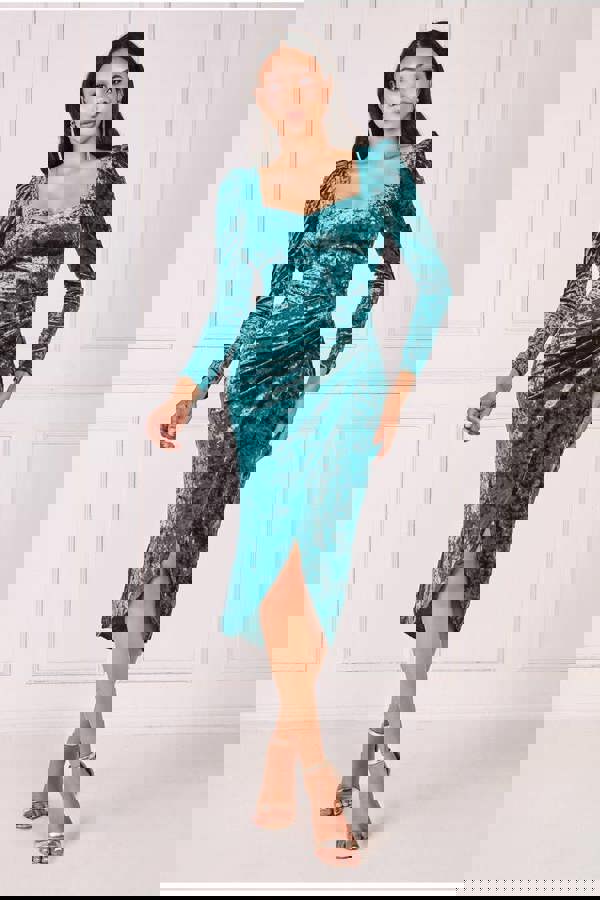 Flared Hem Ice Velvet Midi - Emerald Green DR4028