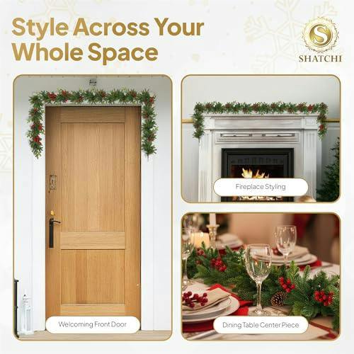 18cm Green Fir Garland with Berries and Pine Cones for Christmas Door and Home Decorating image 8
