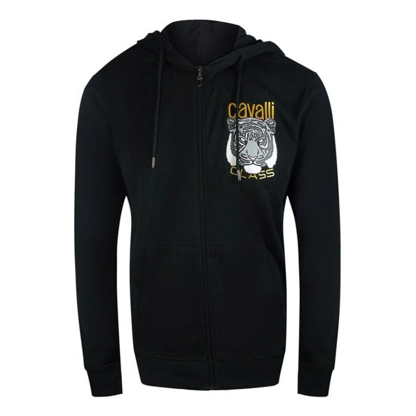 Cavalli Class Bold Tiger Graphic Logo Black Zip-Up Hoodie