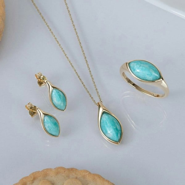 Gemondo Classic Marquise Amazonite Stud Earrings in 9ct Yellow Gold